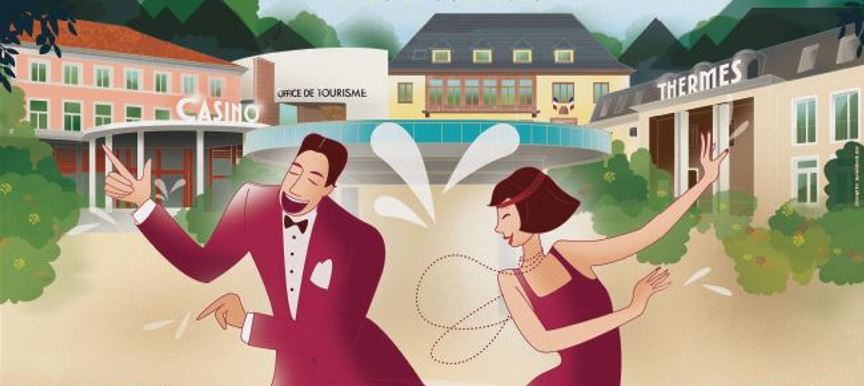 Illustration du centième anniversaire de la station thermale avec danseurs