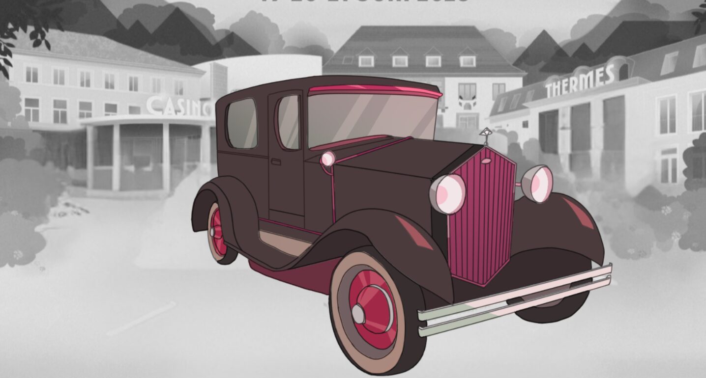 Visuel de Niederbronn-les-Bains avec une voiture ancienne pour le 100e anniversaire de la station thermale
